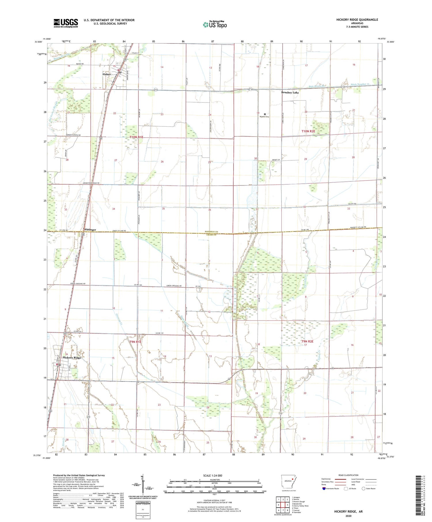 Hickory Ridge Arkansas US Topo Map Image