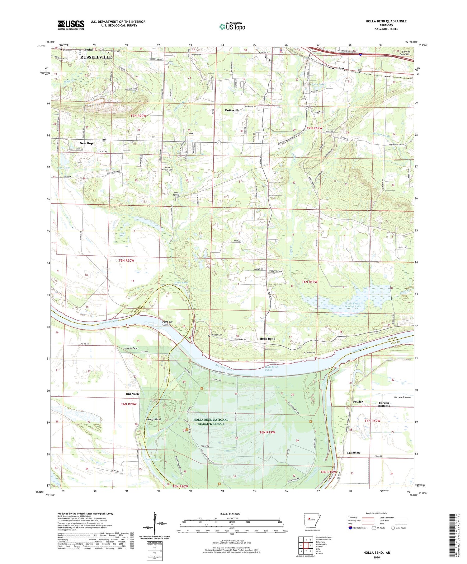Holla Bend Arkansas US Topo Map Image