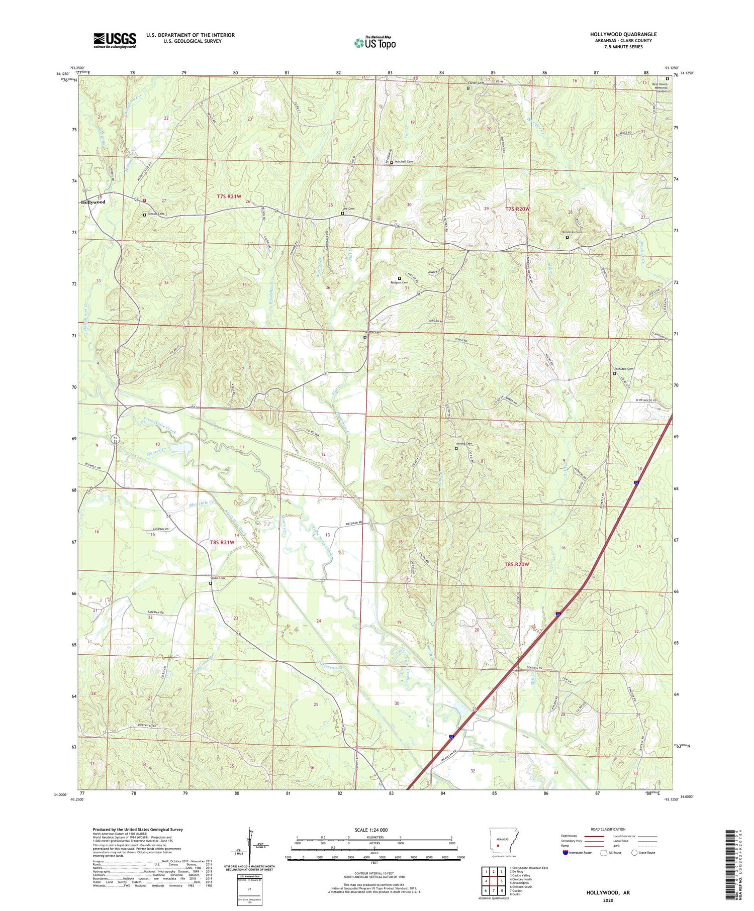 Hollywood Arkansas US Topo Map Image