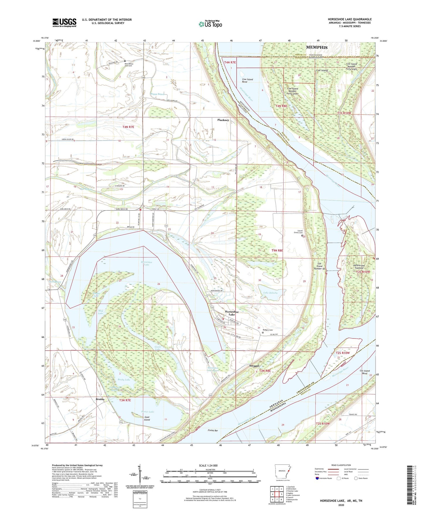 Horseshoe Lake Arkansas US Topo Map Image