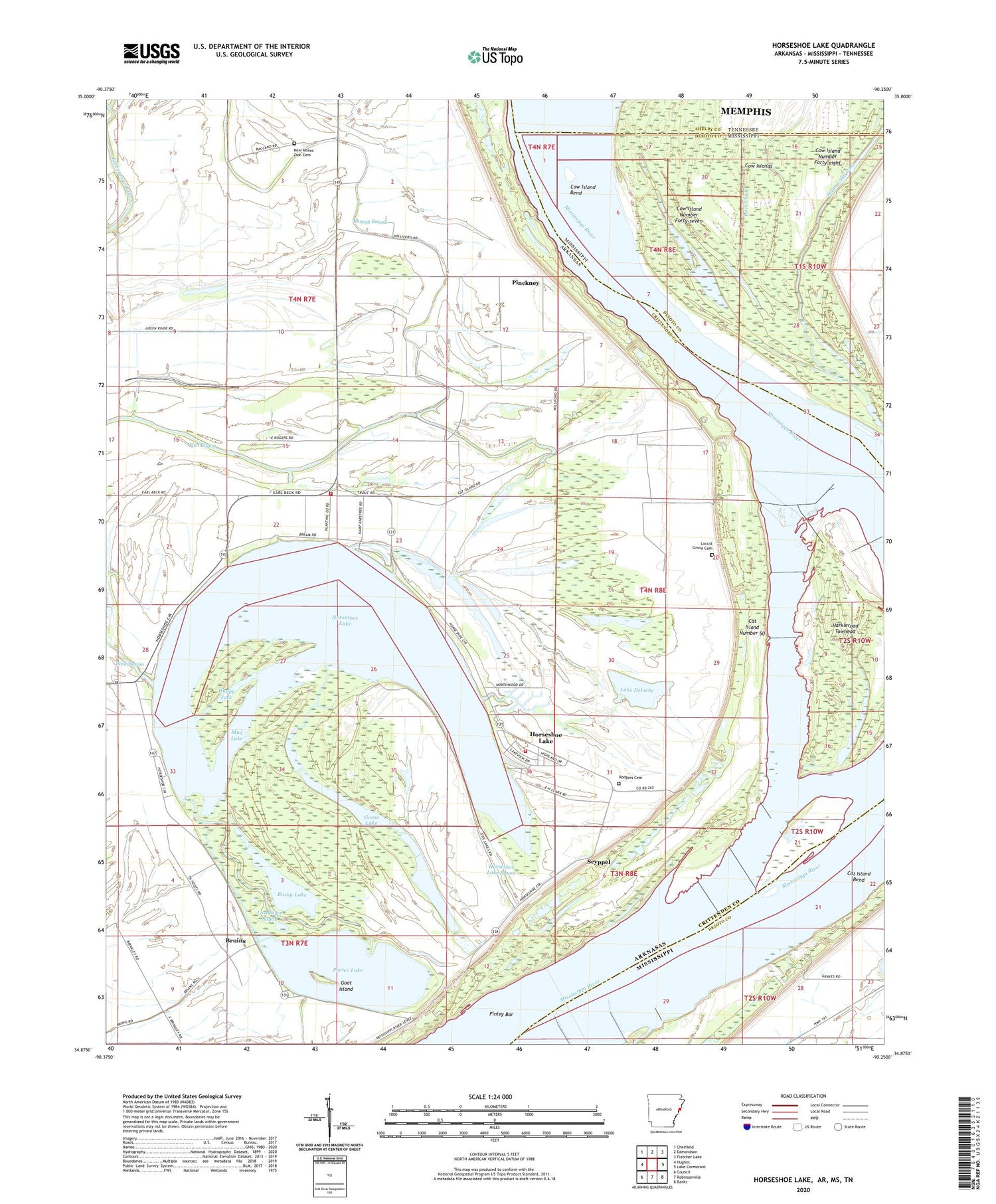 Horseshoe Lake Arkansas US Topo Map Image