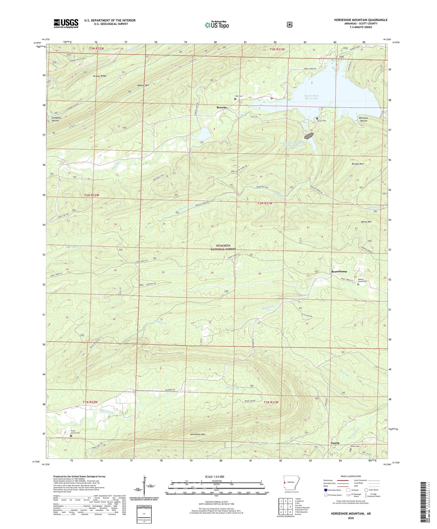 Horseshoe Mountain Arkansas US Topo Map Image