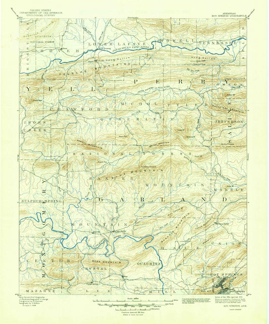 Historic 1894 Hot Springs Arkansas 30'x30' Topo Map Image