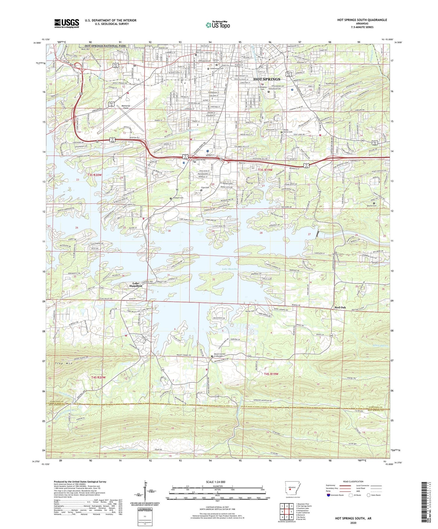 Hot Springs South Arkansas US Topo Map Image