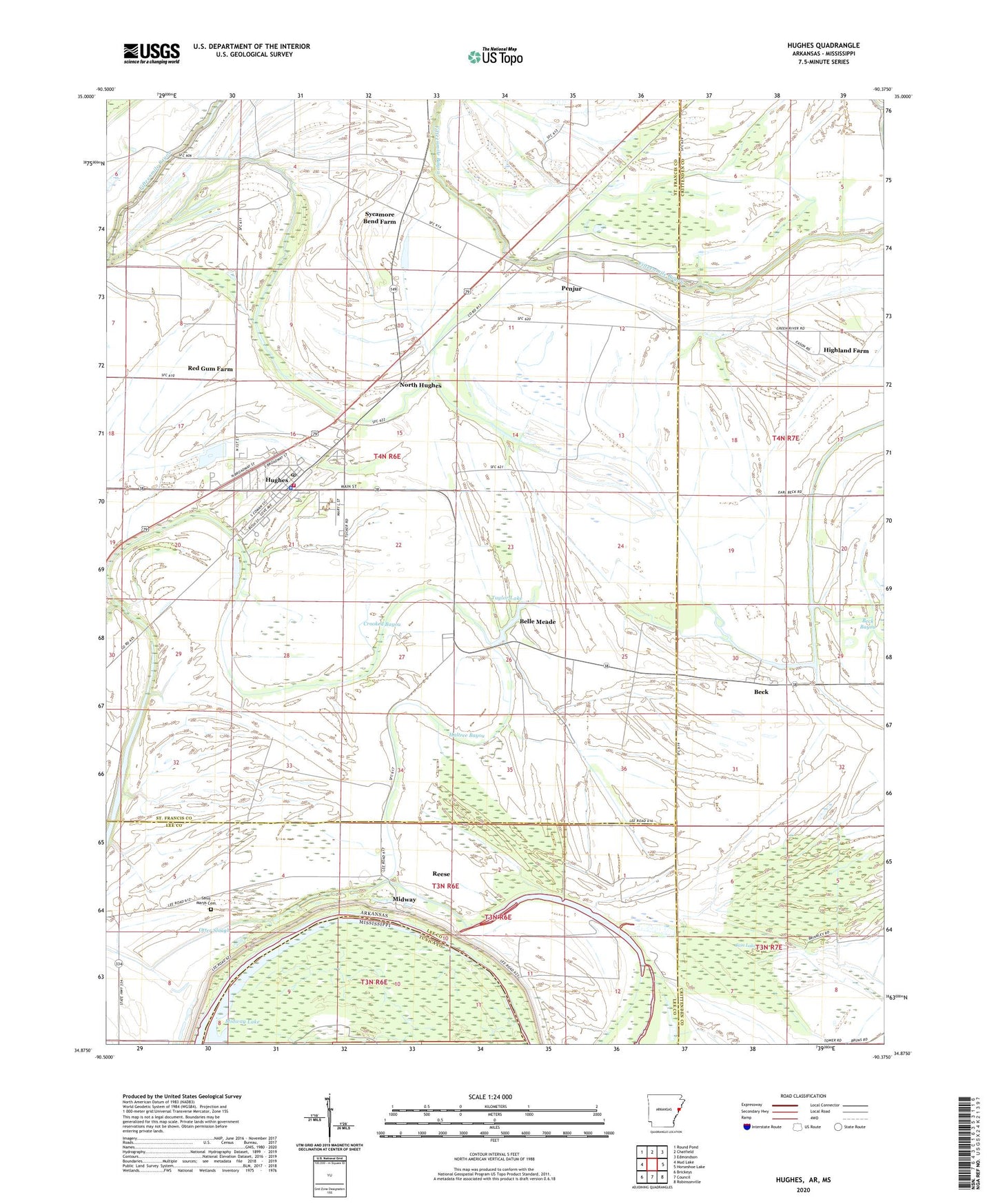 Hughes Arkansas US Topo Map Image