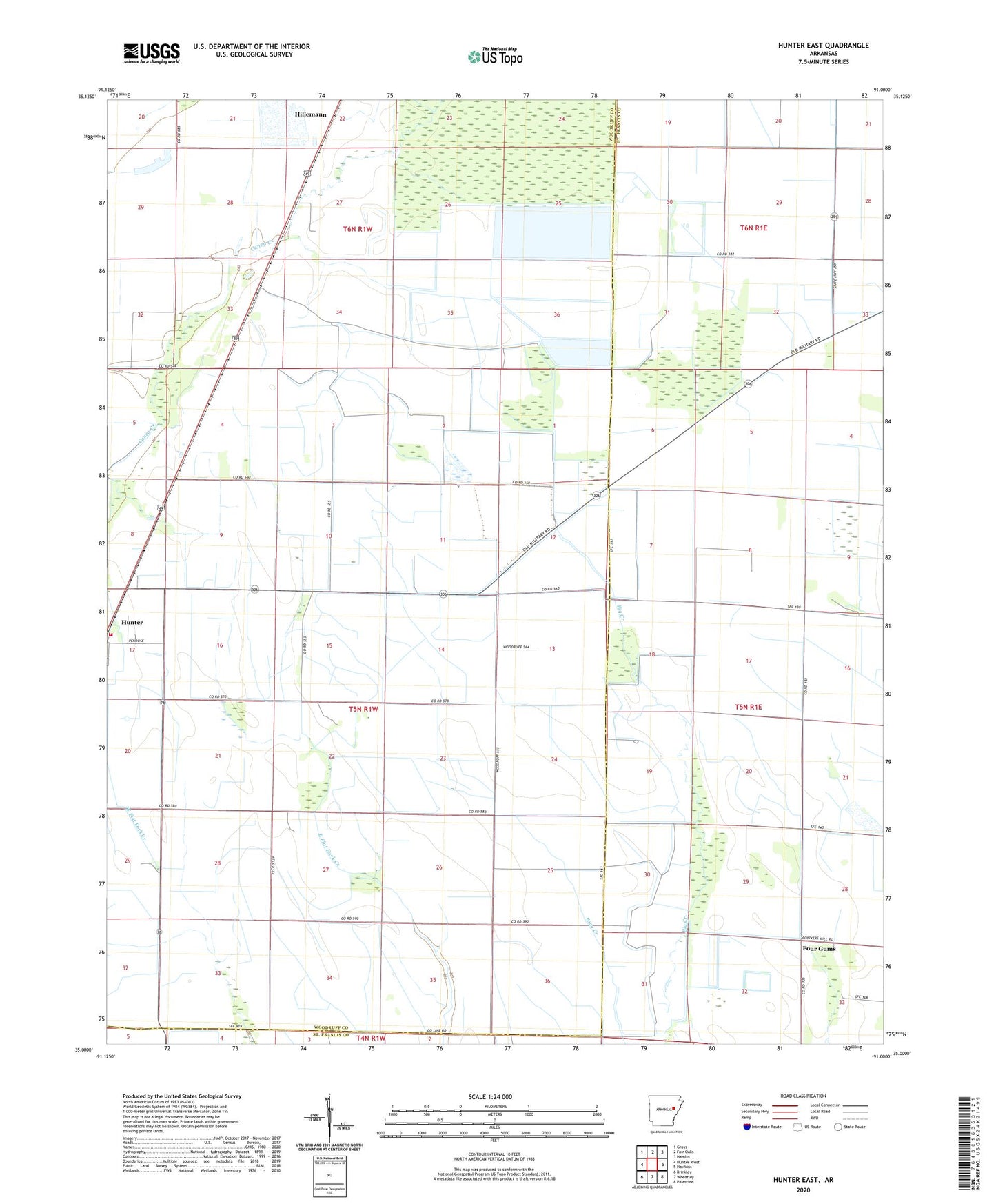 Hunter East Arkansas US Topo Map Image
