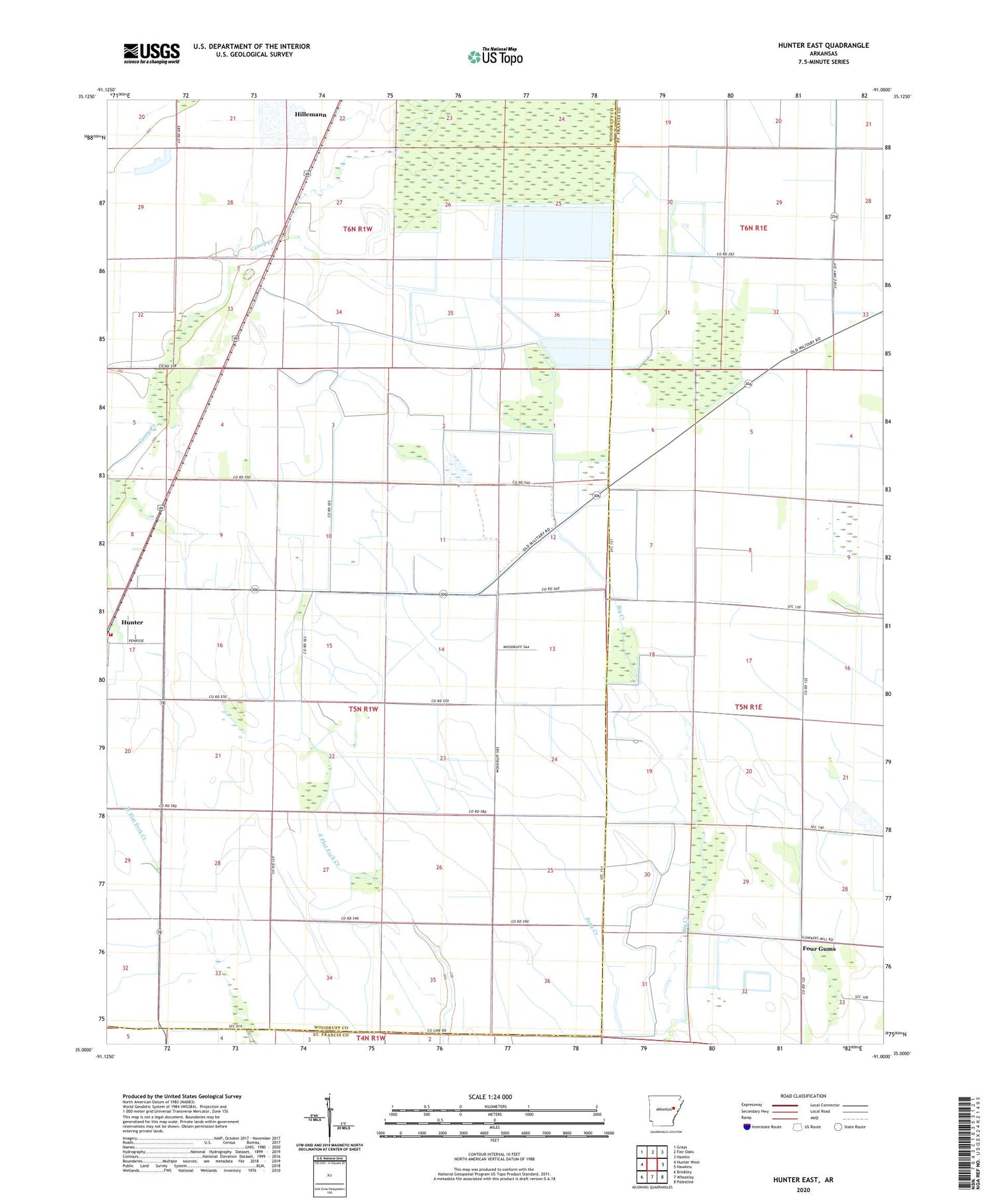 Hunter East Arkansas US Topo Map Image