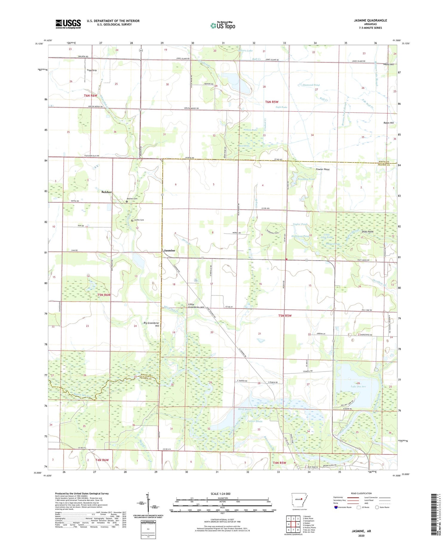 Jasmine Arkansas US Topo Map Image