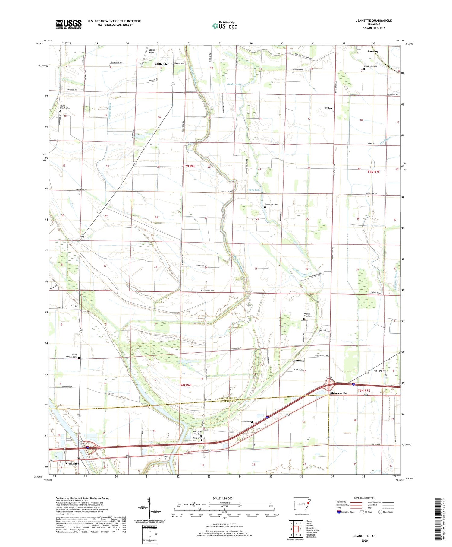 Jeanette Arkansas US Topo Map Image