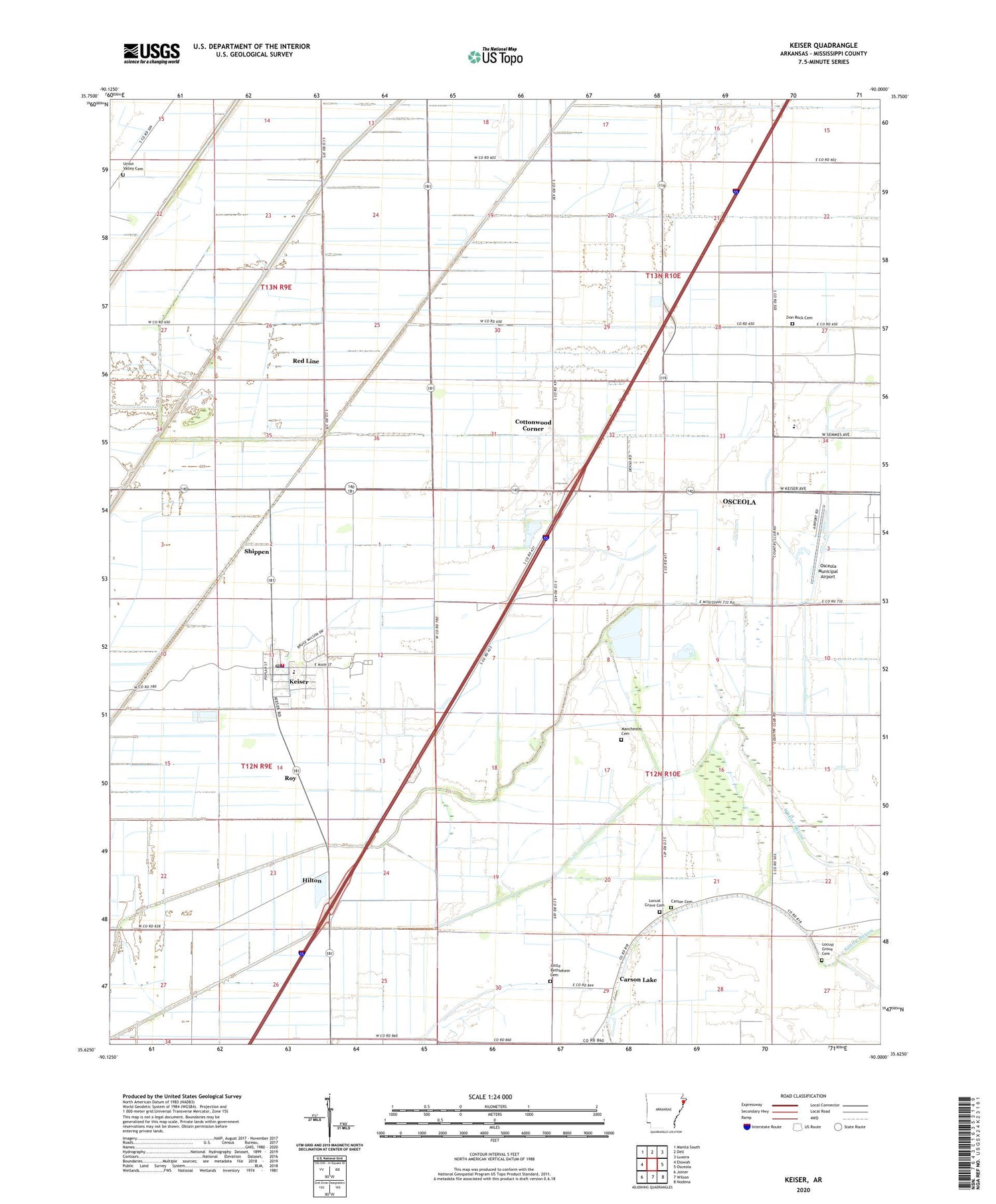 Keiser Arkansas US Topo Map Image