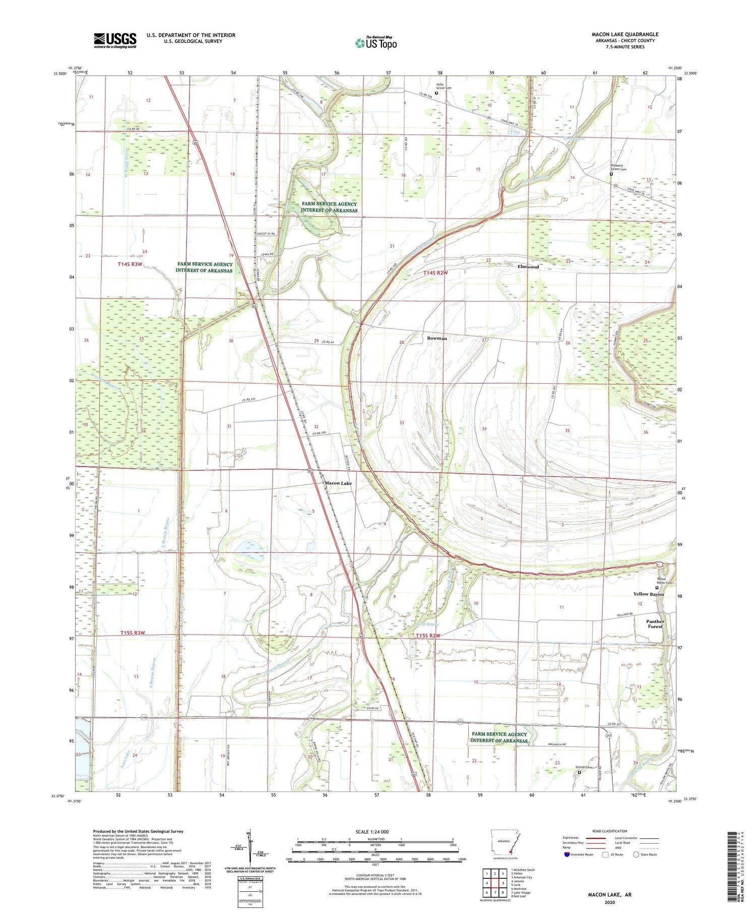 Macon Lake Arkansas US Topo Map Image