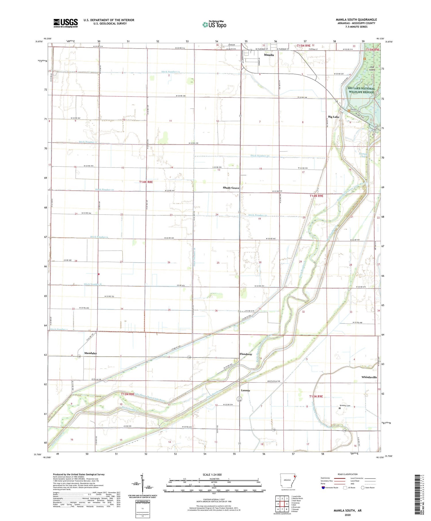 Manila South Arkansas US Topo Map Image