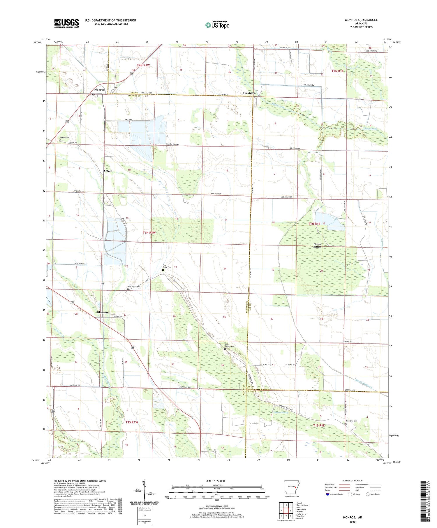 Monroe Arkansas US Topo Map Image