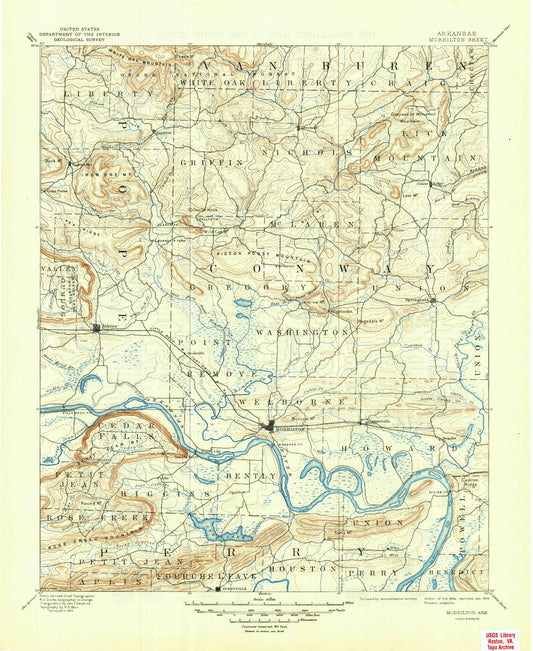 Historic 1894 Morrilton Arkansas 30'x30' Topo Map Image