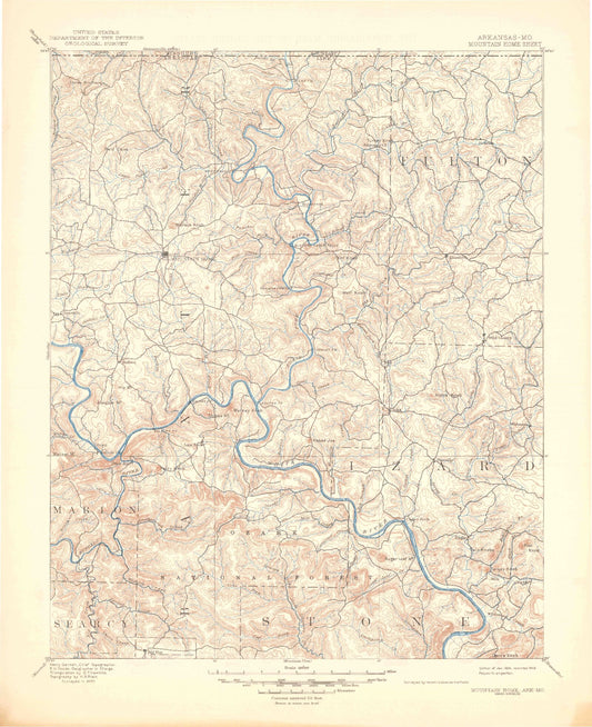 Historic 1894 Mountain Home Arkansas 30'x30' Topo Map Image