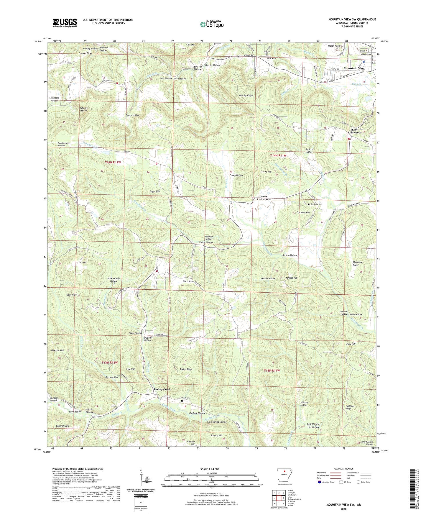 Mountain View SW Arkansas US Topo Map Image