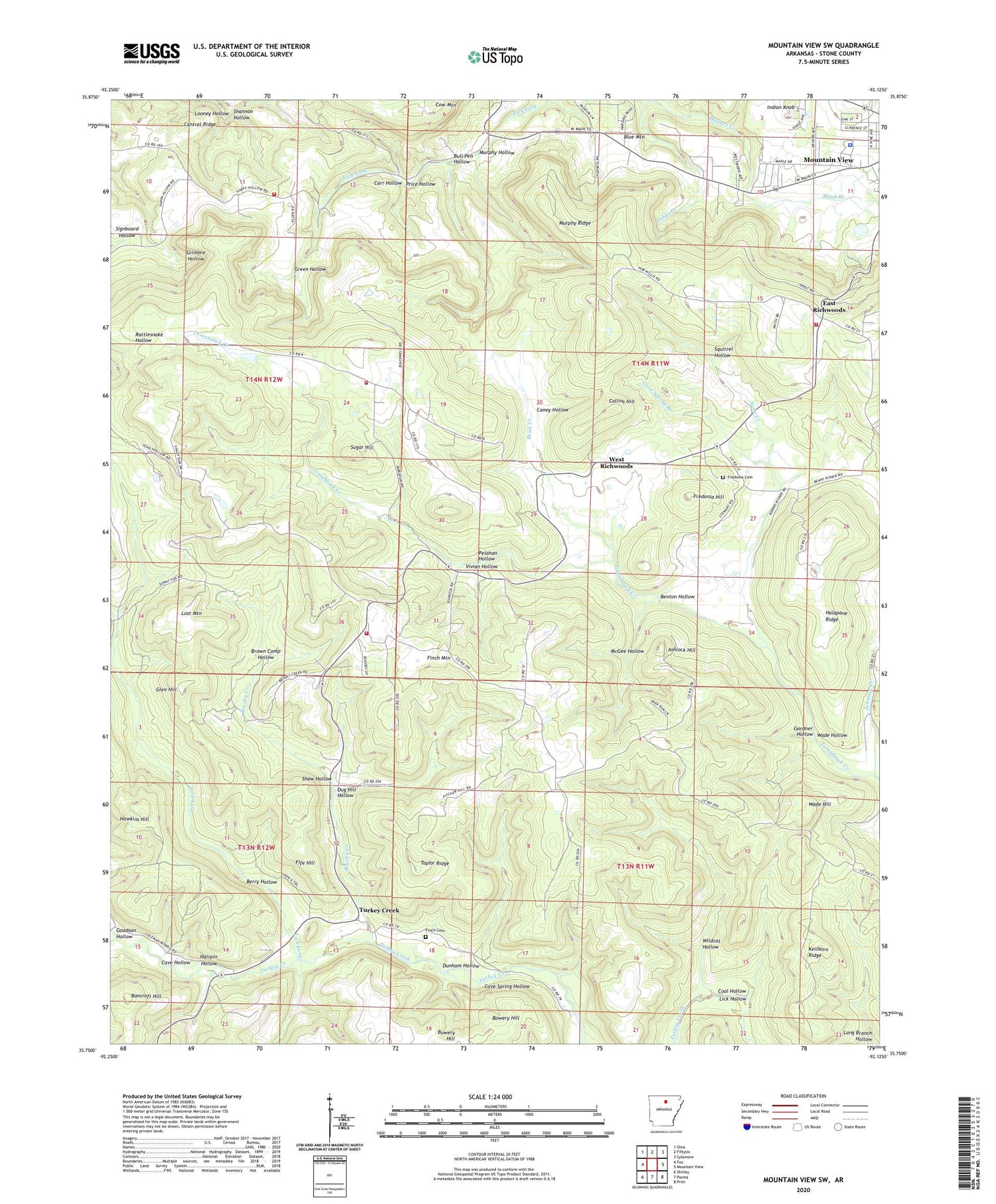 Mountain View SW Arkansas US Topo Map Image