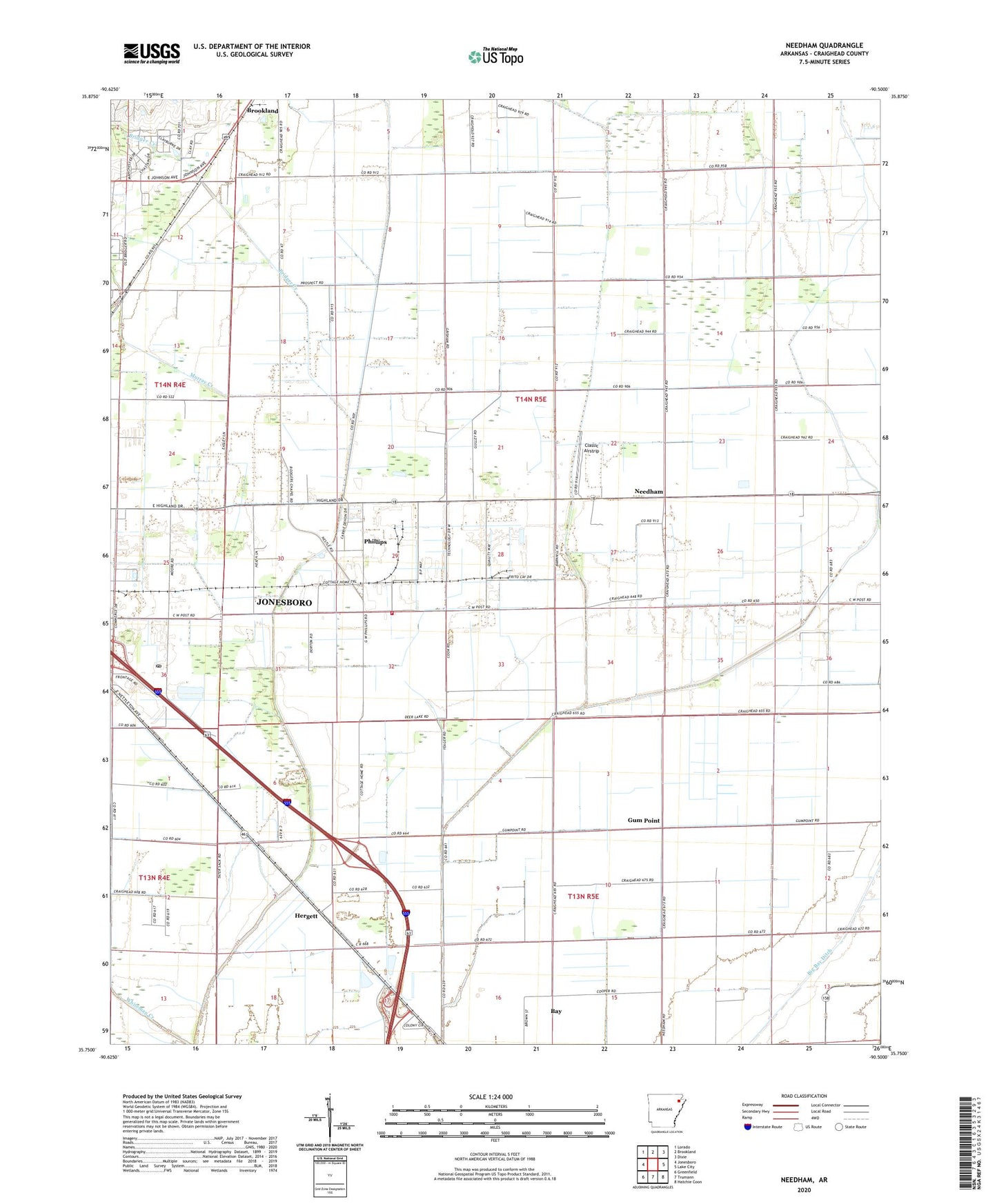 Needham Arkansas US Topo Map Image
