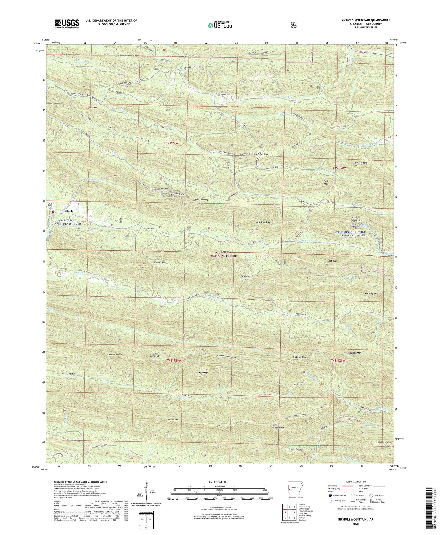 Nichols Mountain Arkansas US Topo Map Image