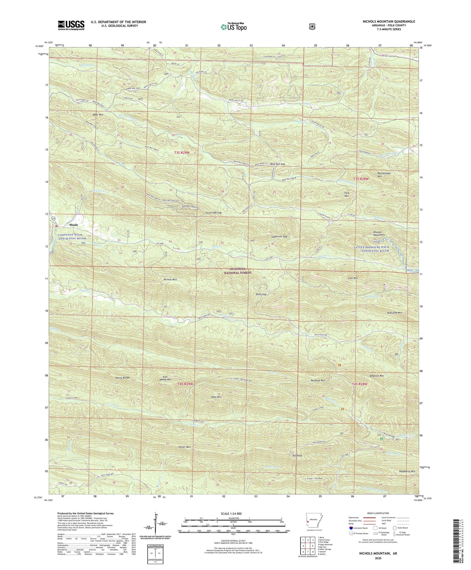 Nichols Mountain Arkansas US Topo Map Image