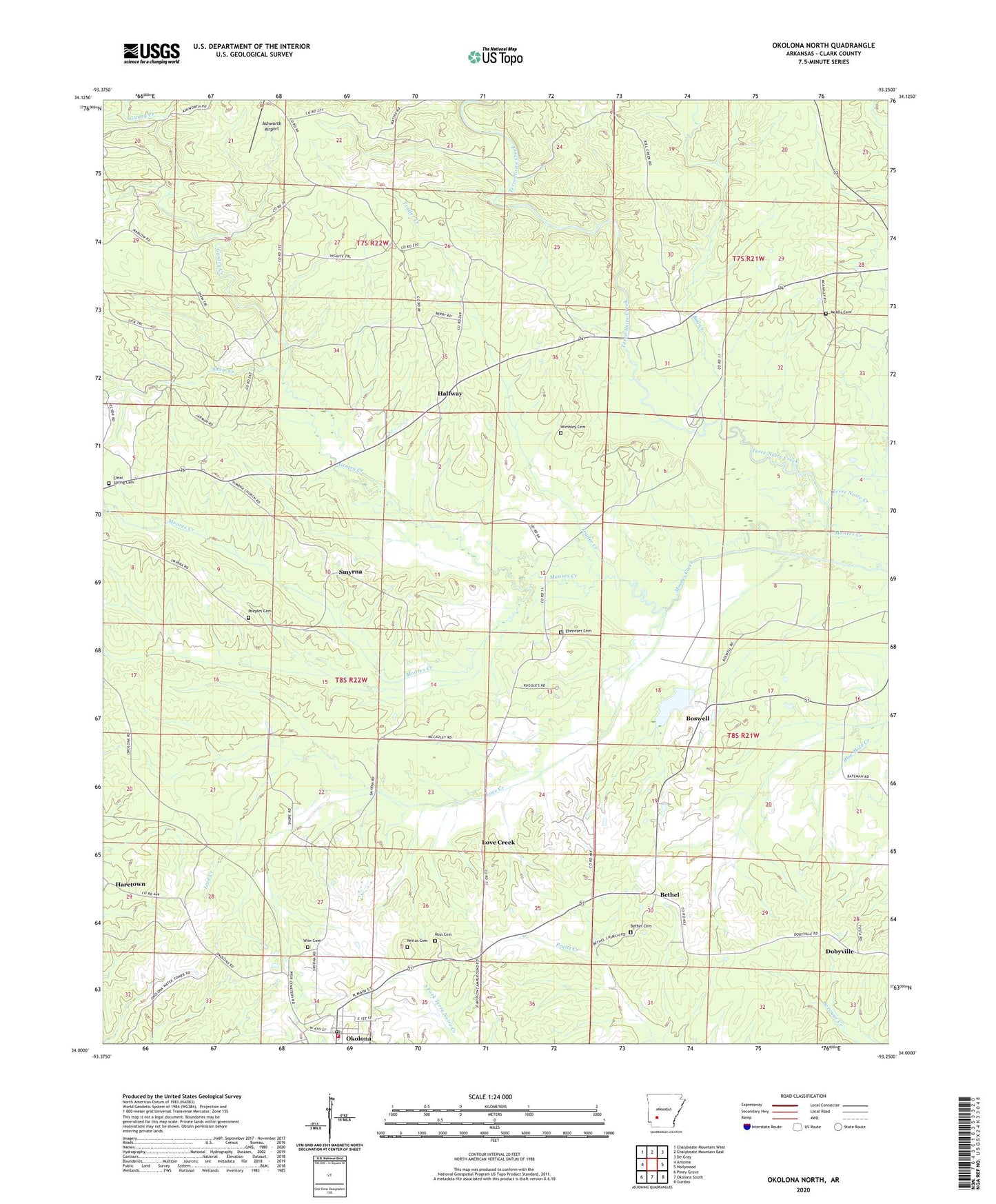 Okolona North Arkansas US Topo Map Image