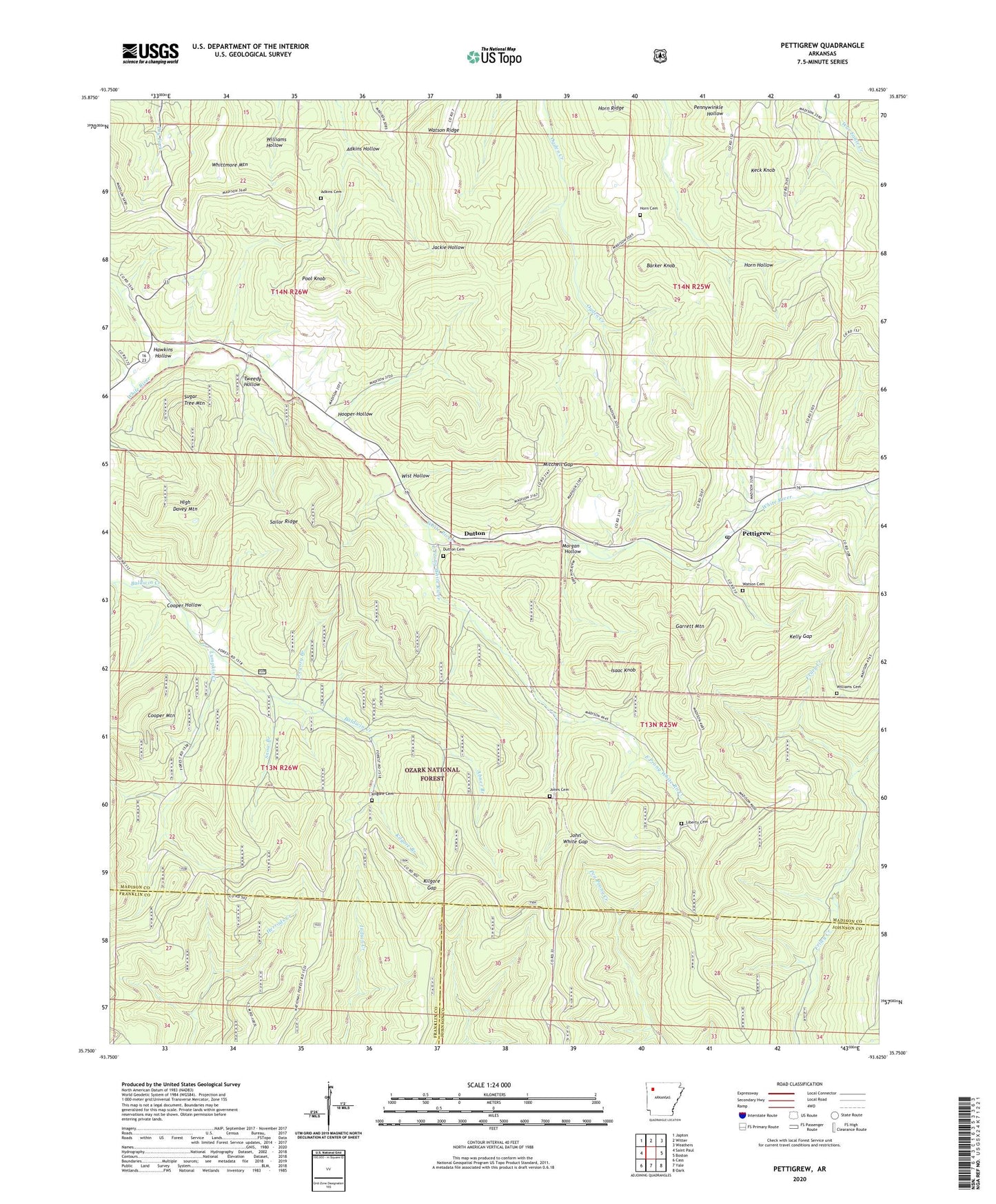 Pettigrew Arkansas US Topo Map Image