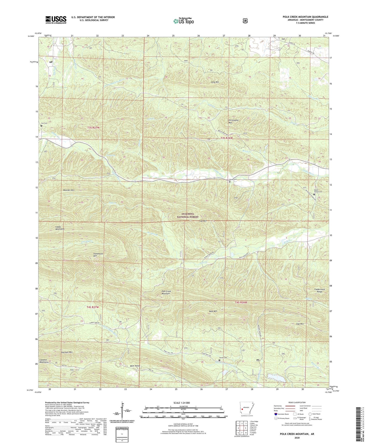 Polk Creek Mountain Arkansas US Topo Map Image