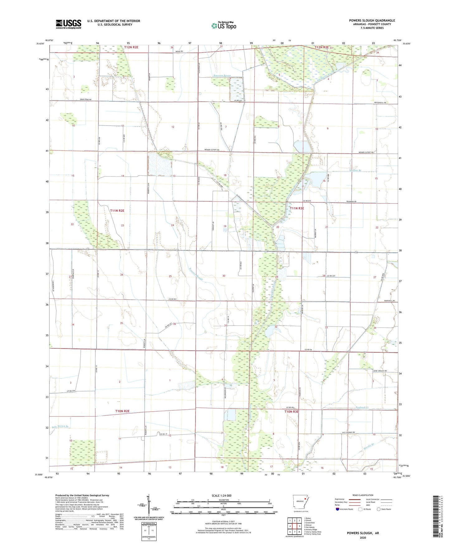 Powers Slough Arkansas US Topo Map Image