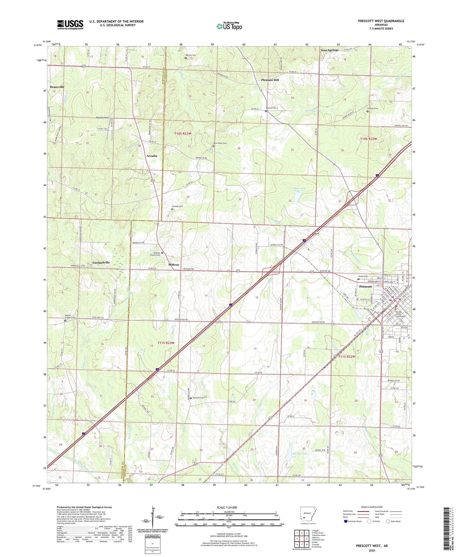 Prescott West Arkansas US Topo Map Image