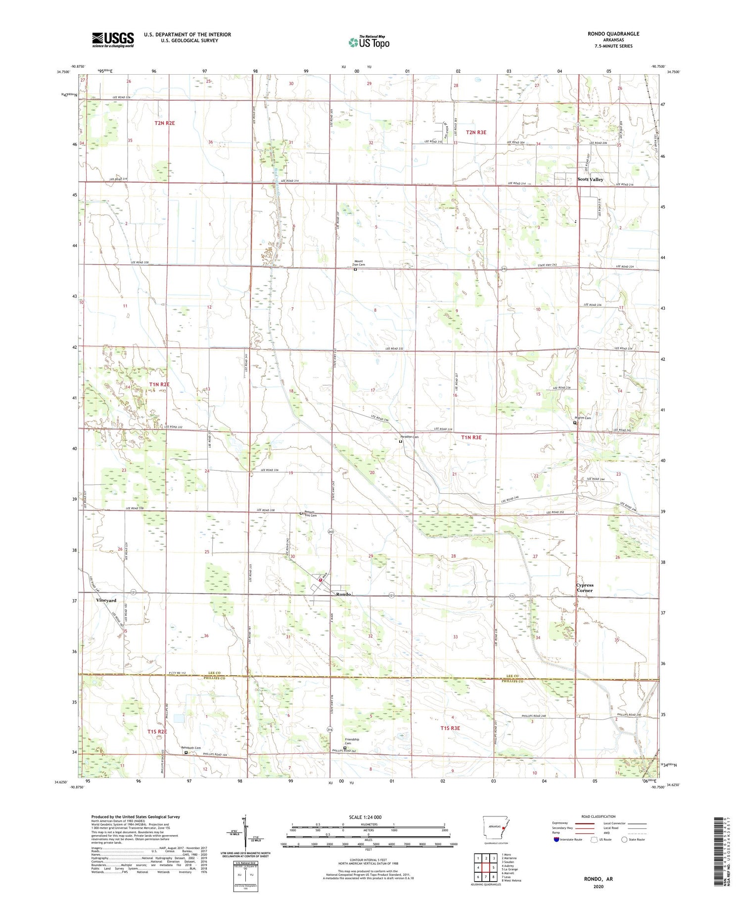 Rondo Arkansas US Topo Map Image