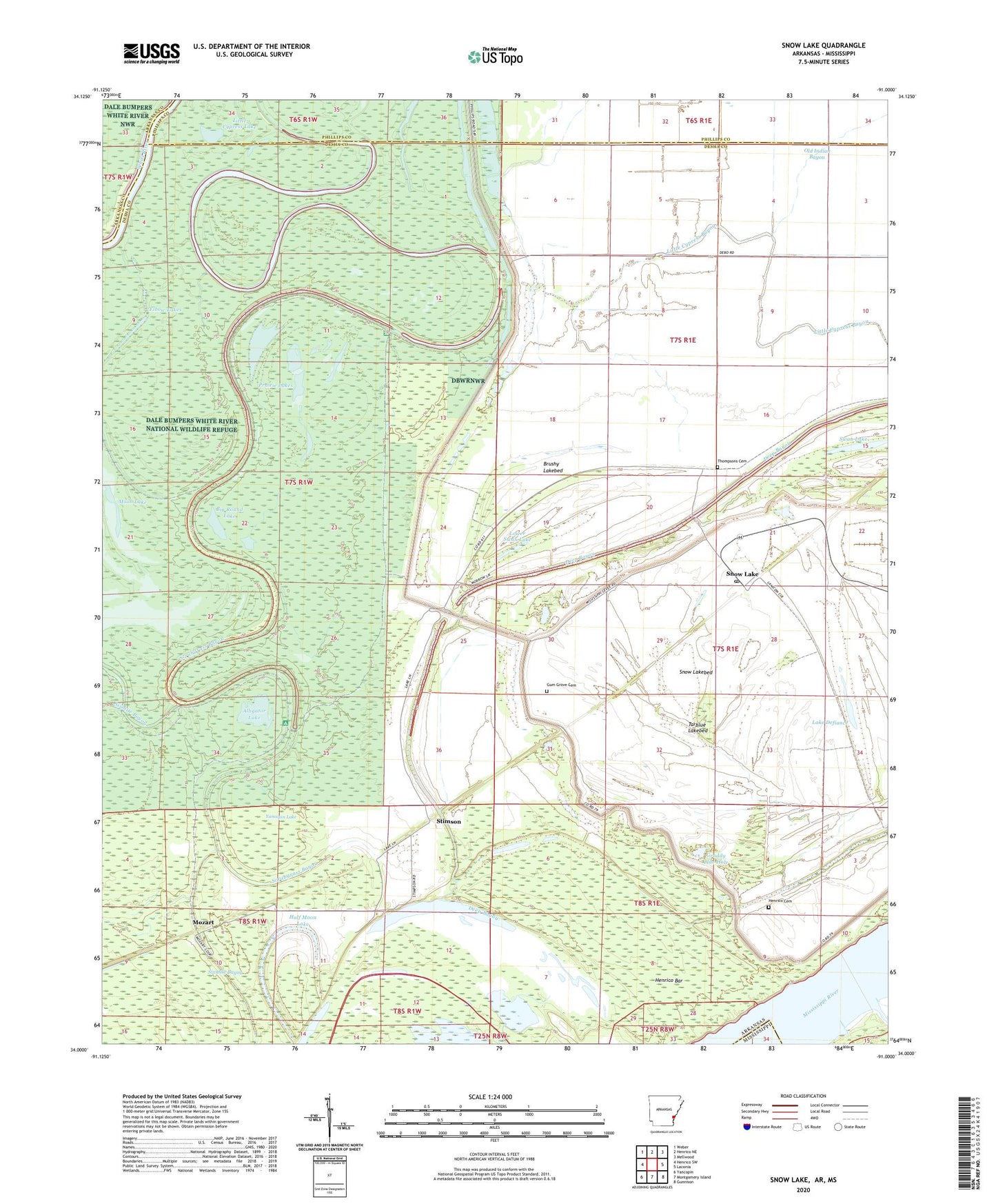 Snow Lake Arkansas US Topo Map Image