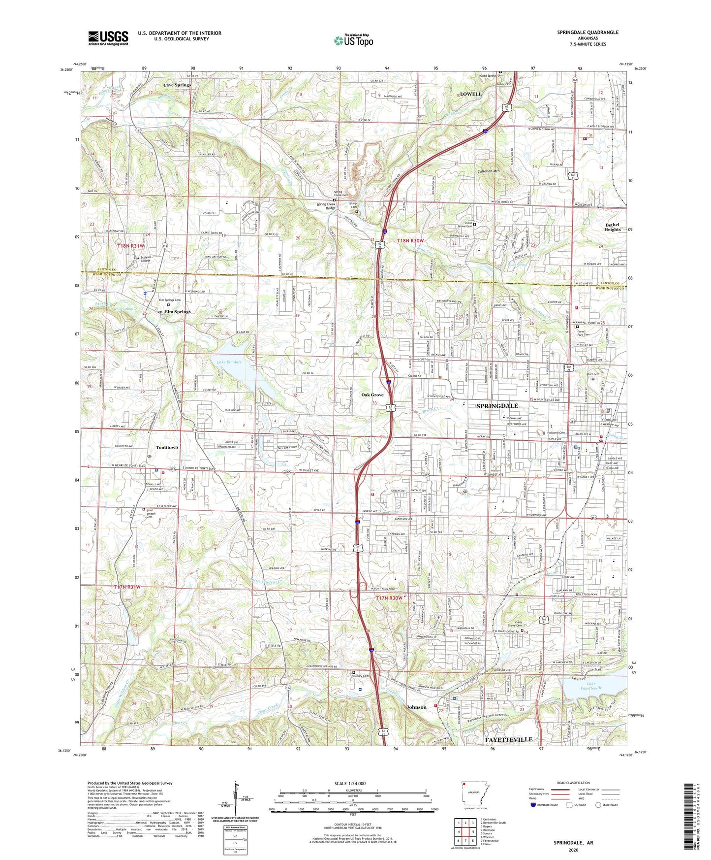 Springdale Arkansas US Topo Map Image