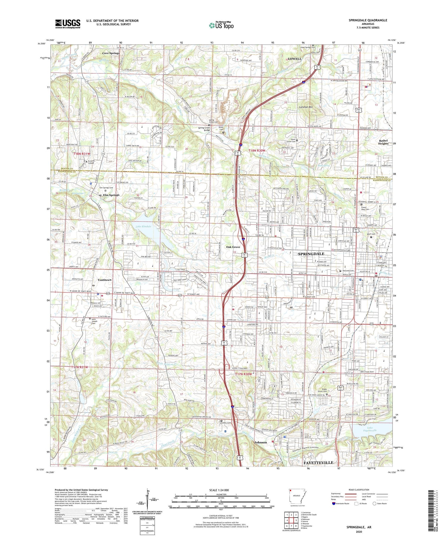 Springdale Arkansas US Topo Map Image