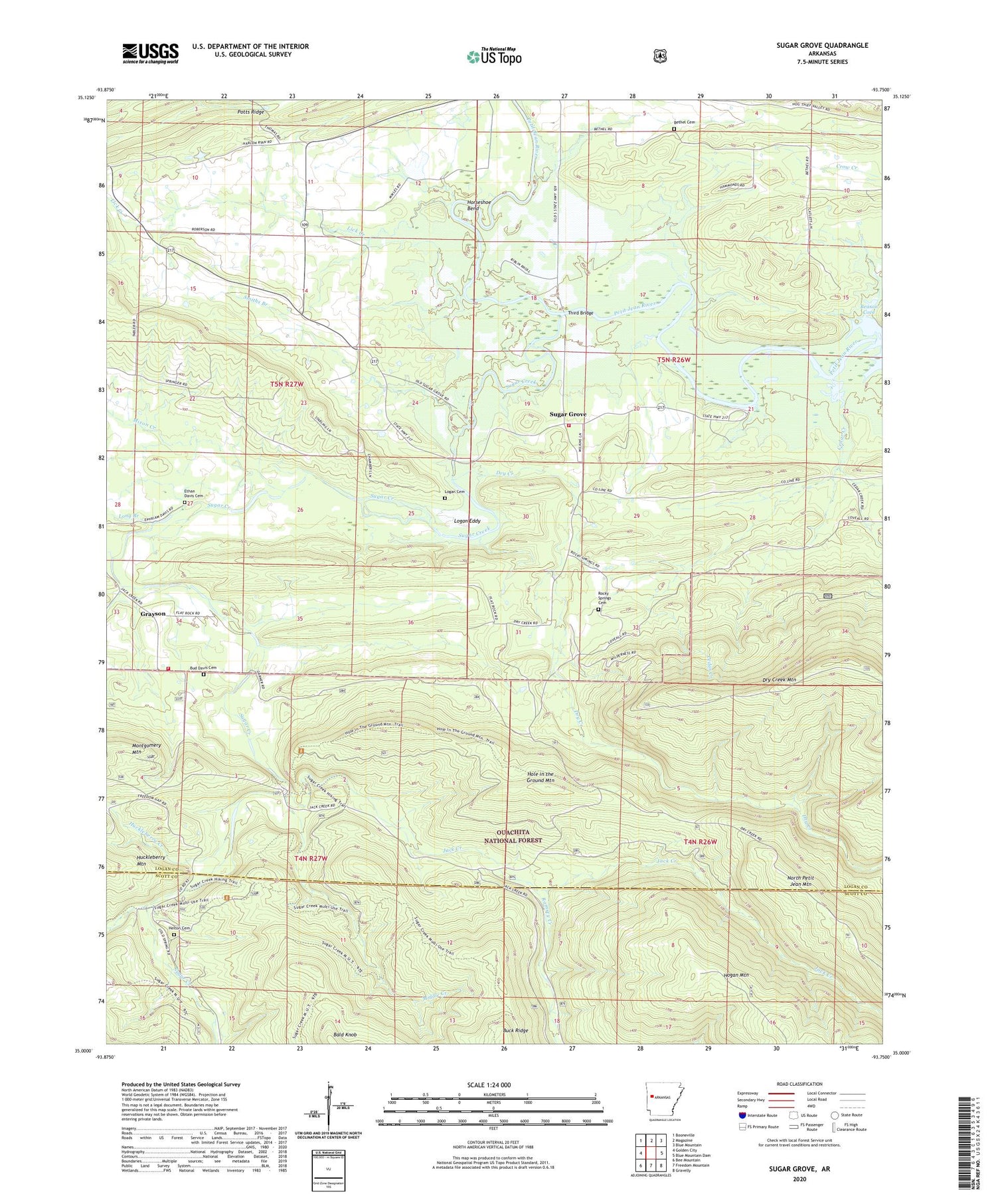 Sugar Grove Arkansas US Topo Map Image