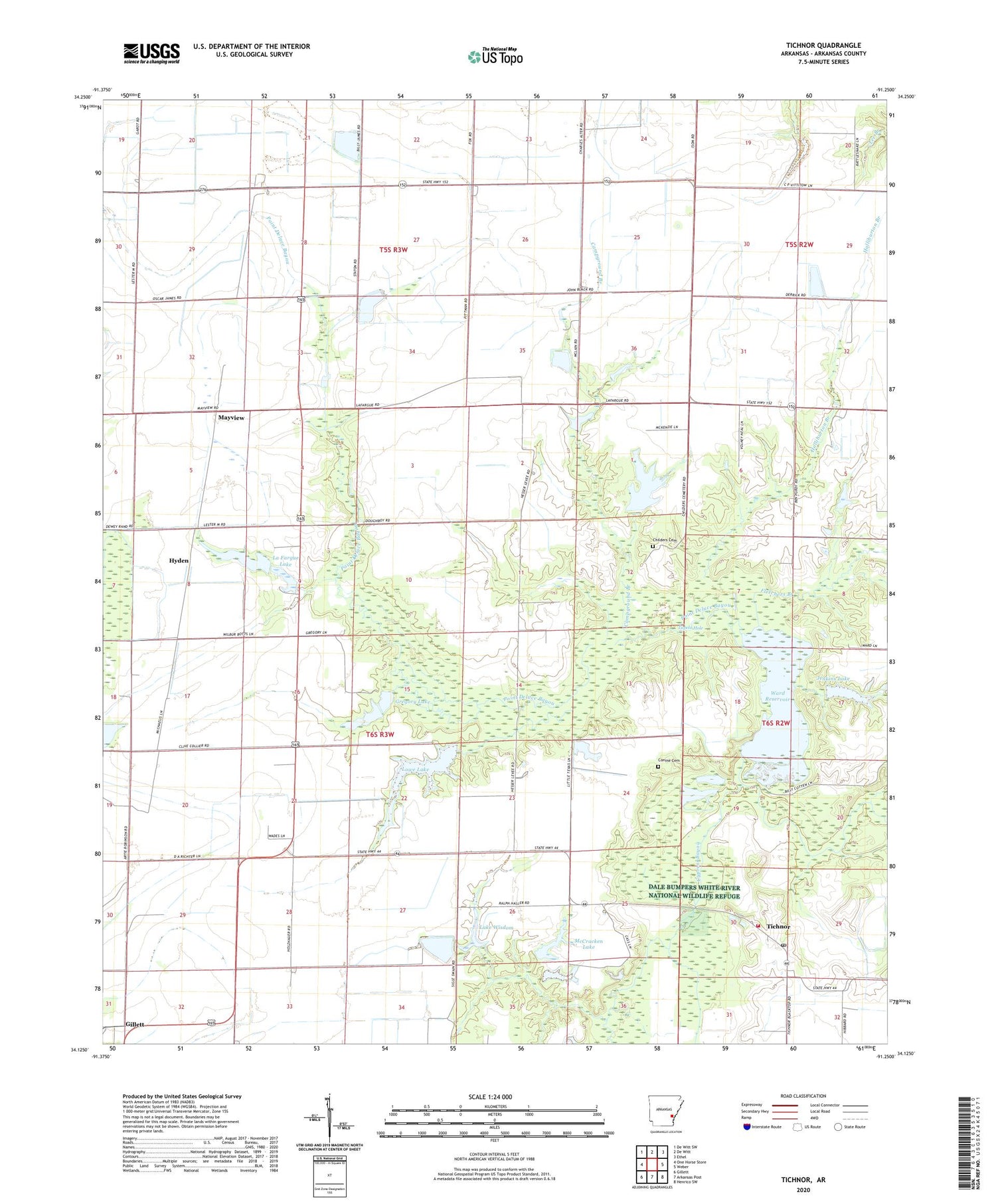 Tichnor Arkansas US Topo Map Image