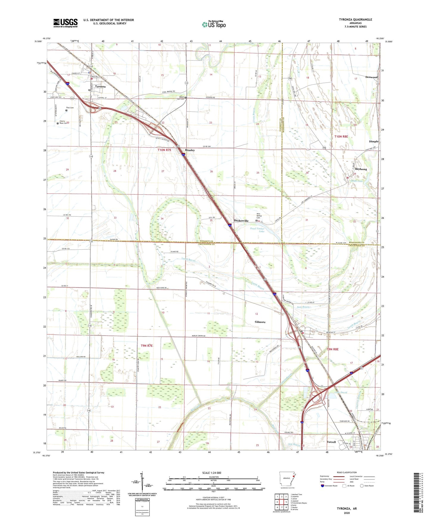 Tyronza Arkansas US Topo Map Image