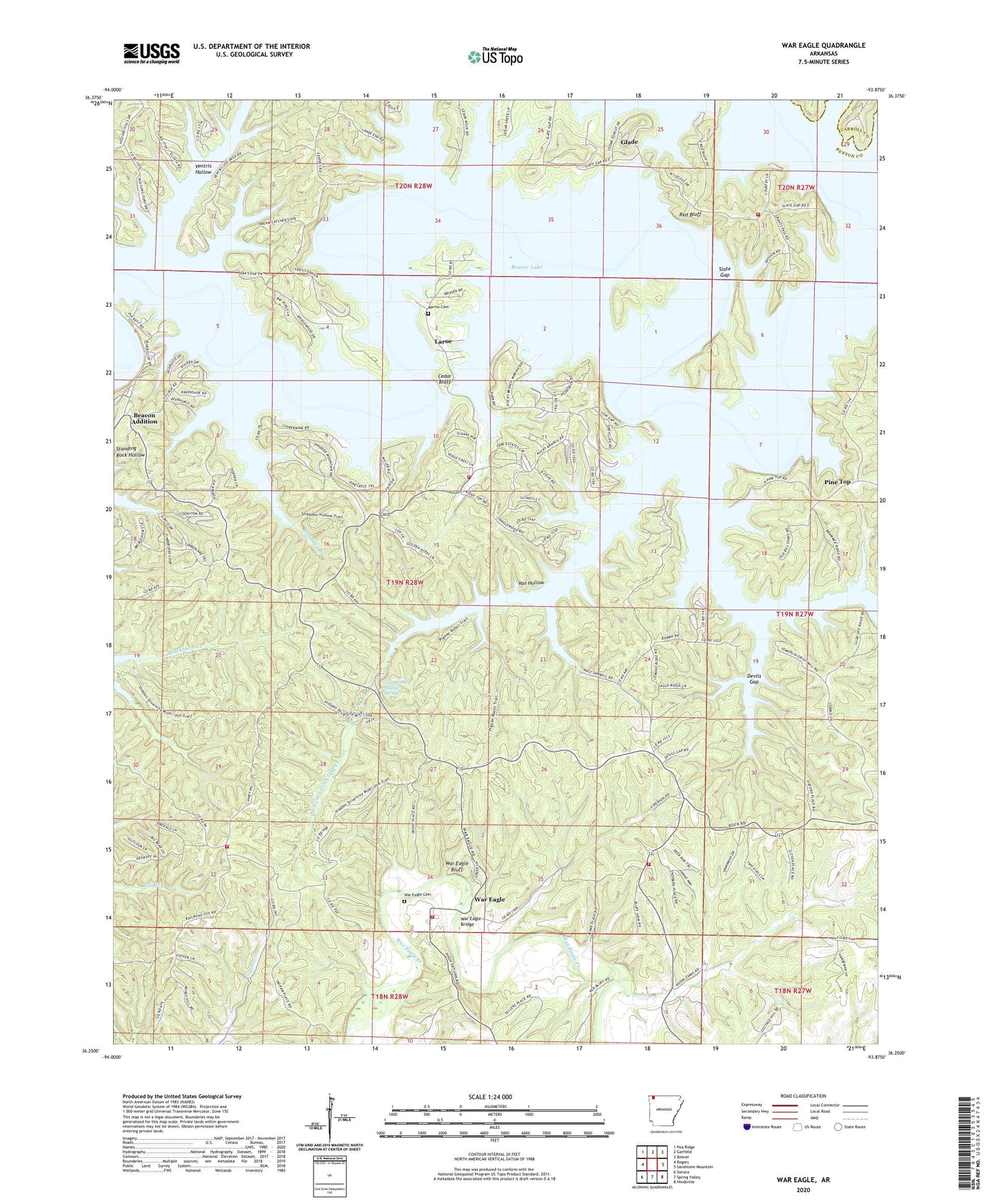 War Eagle Arkansas US Topo Map Image