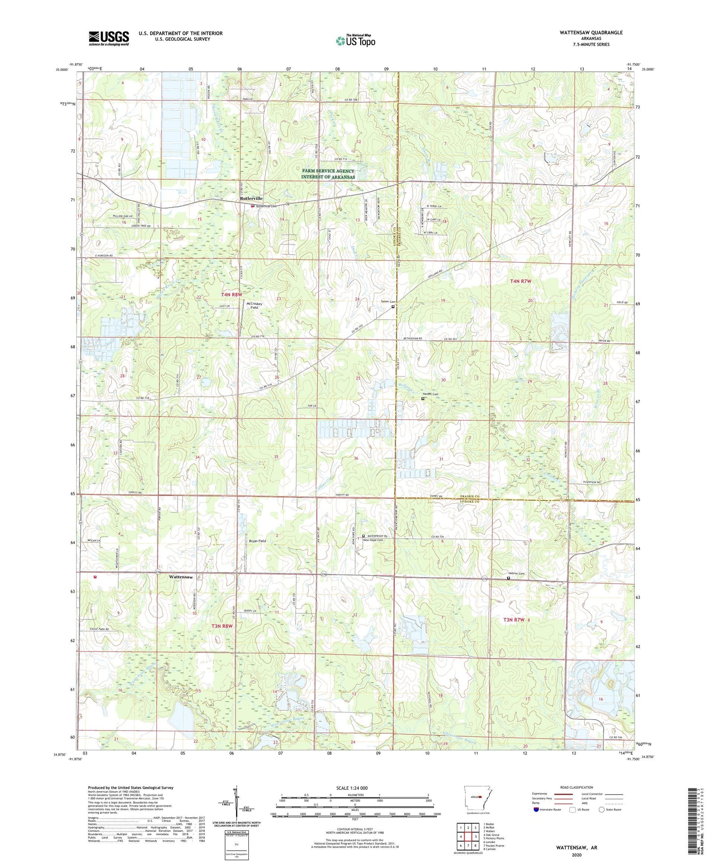 Wattensaw Arkansas US Topo Map Image