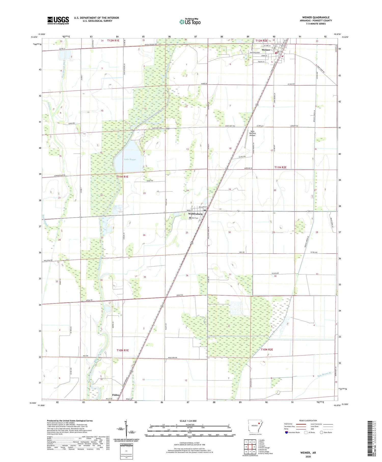Weiner Arkansas US Topo Map Image