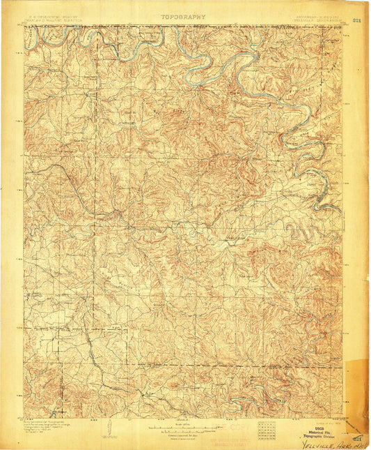 Historic 1903 Yellville Arkansas 30'x30' Topo Map Image