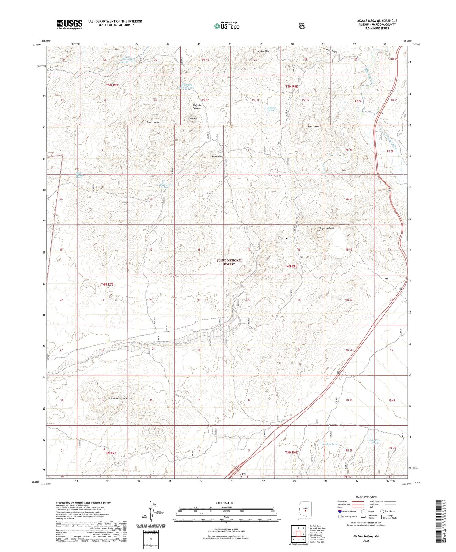 Adams Mesa Arizona US Topo Map Image