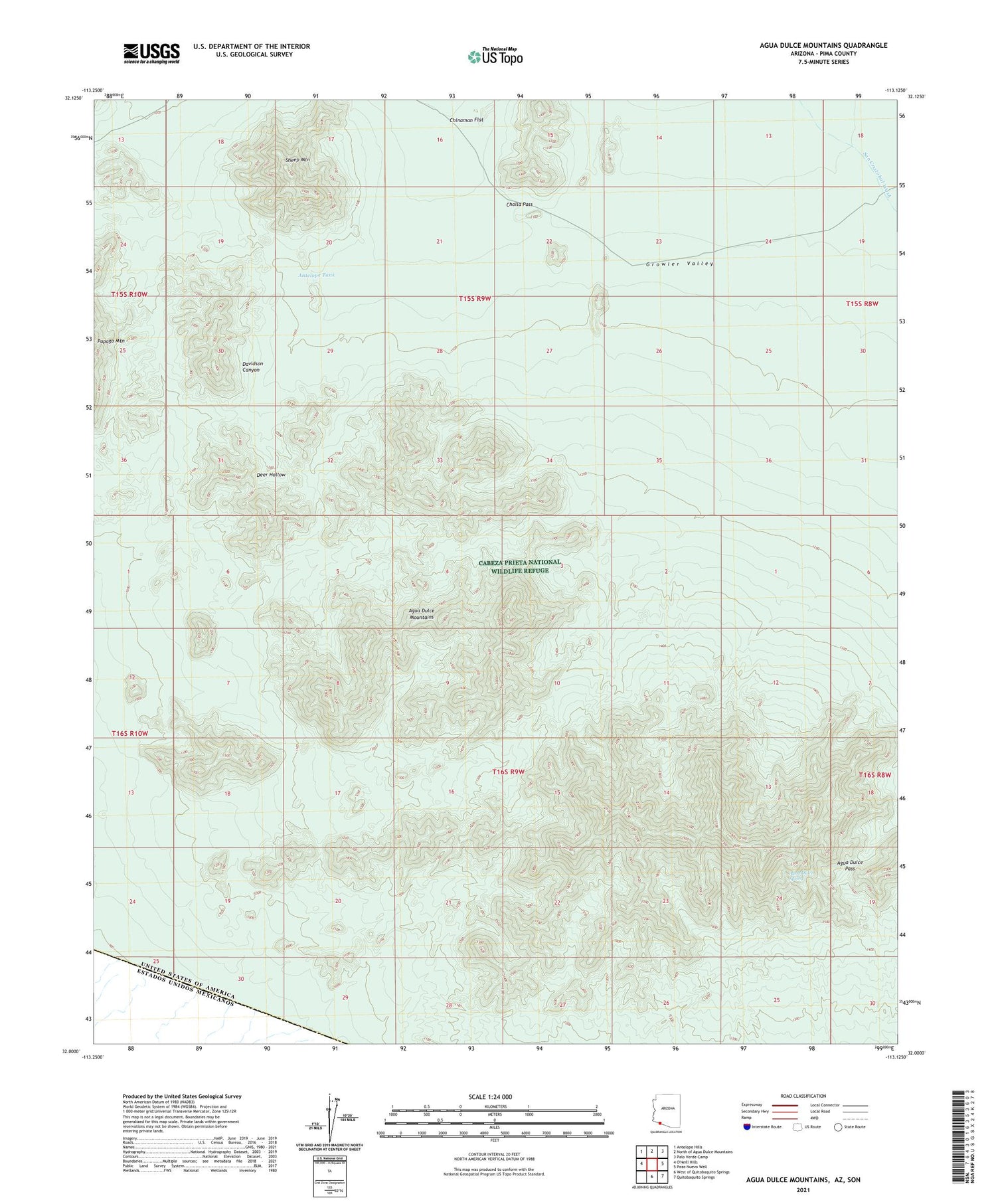 Agua Dulce Mountains Arizona US Topo Map Image