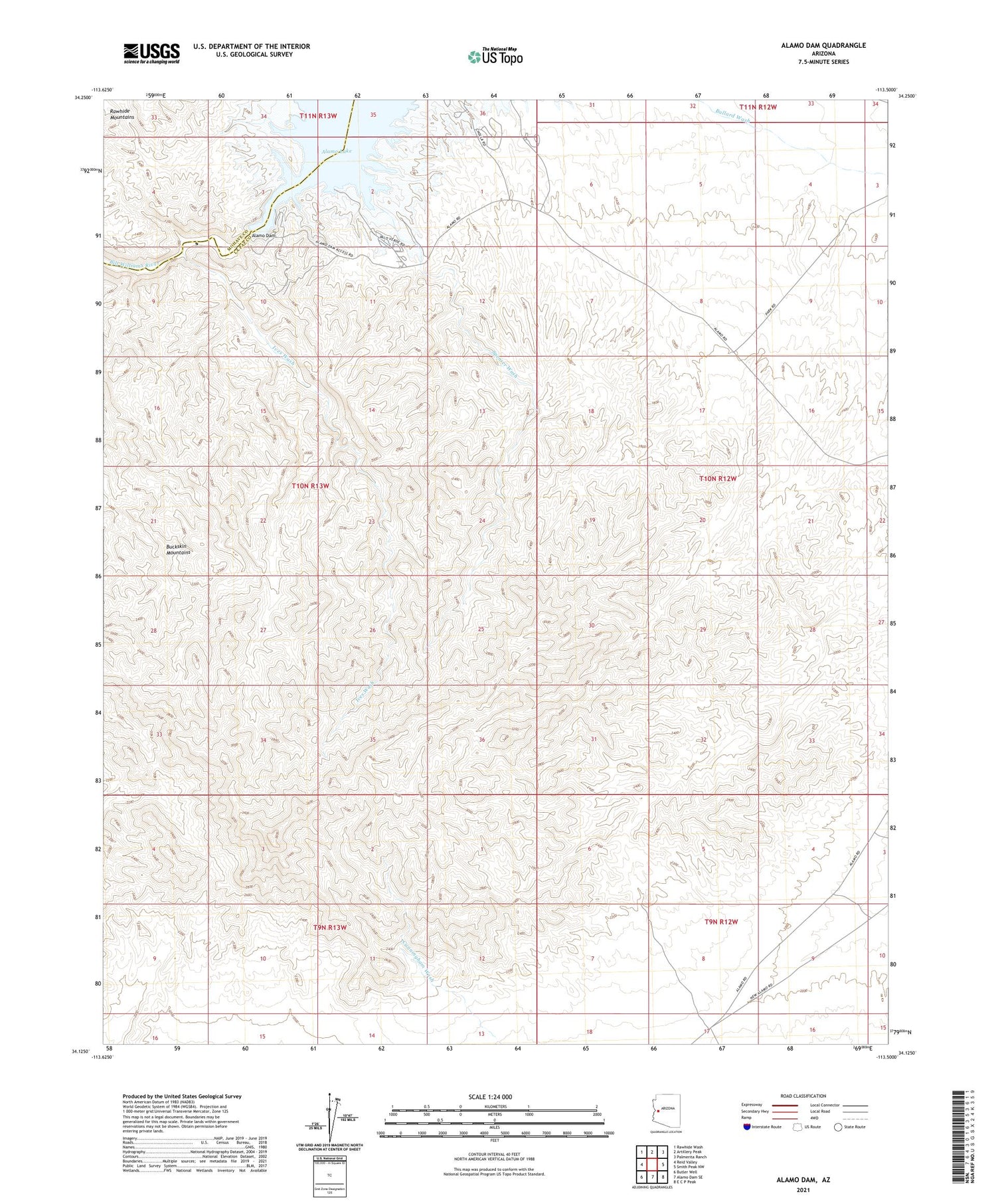 Alamo Dam Arizona US Topo Map Image