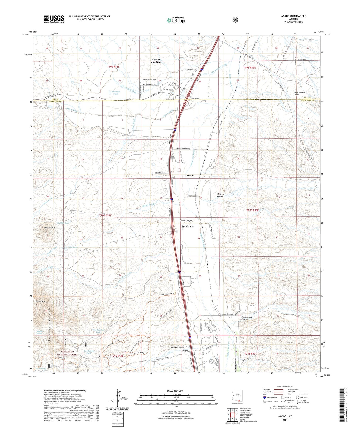 Amado Arizona US Topo Map Image