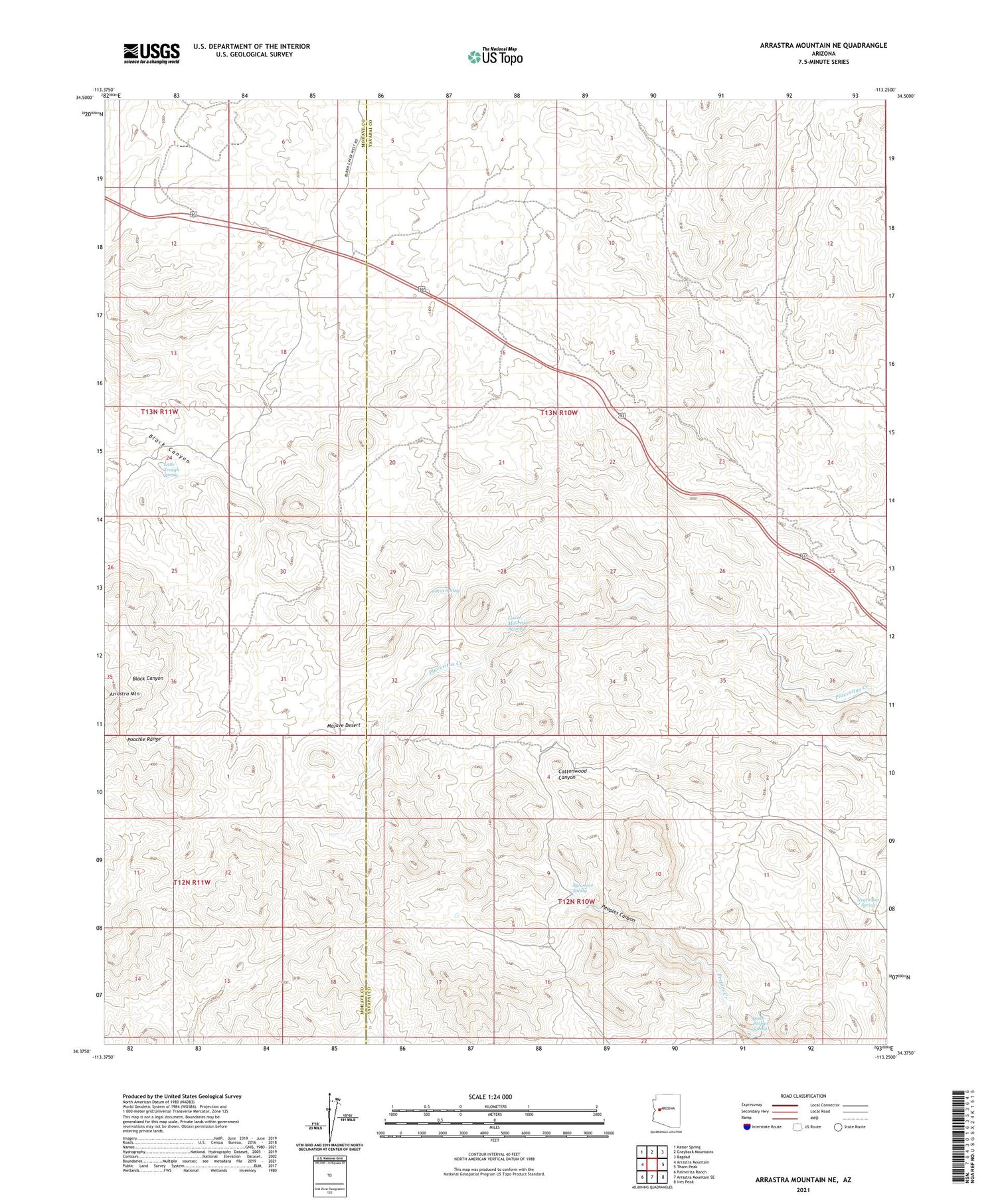 Arrastra Mountain NE Arizona US Topo Map Image