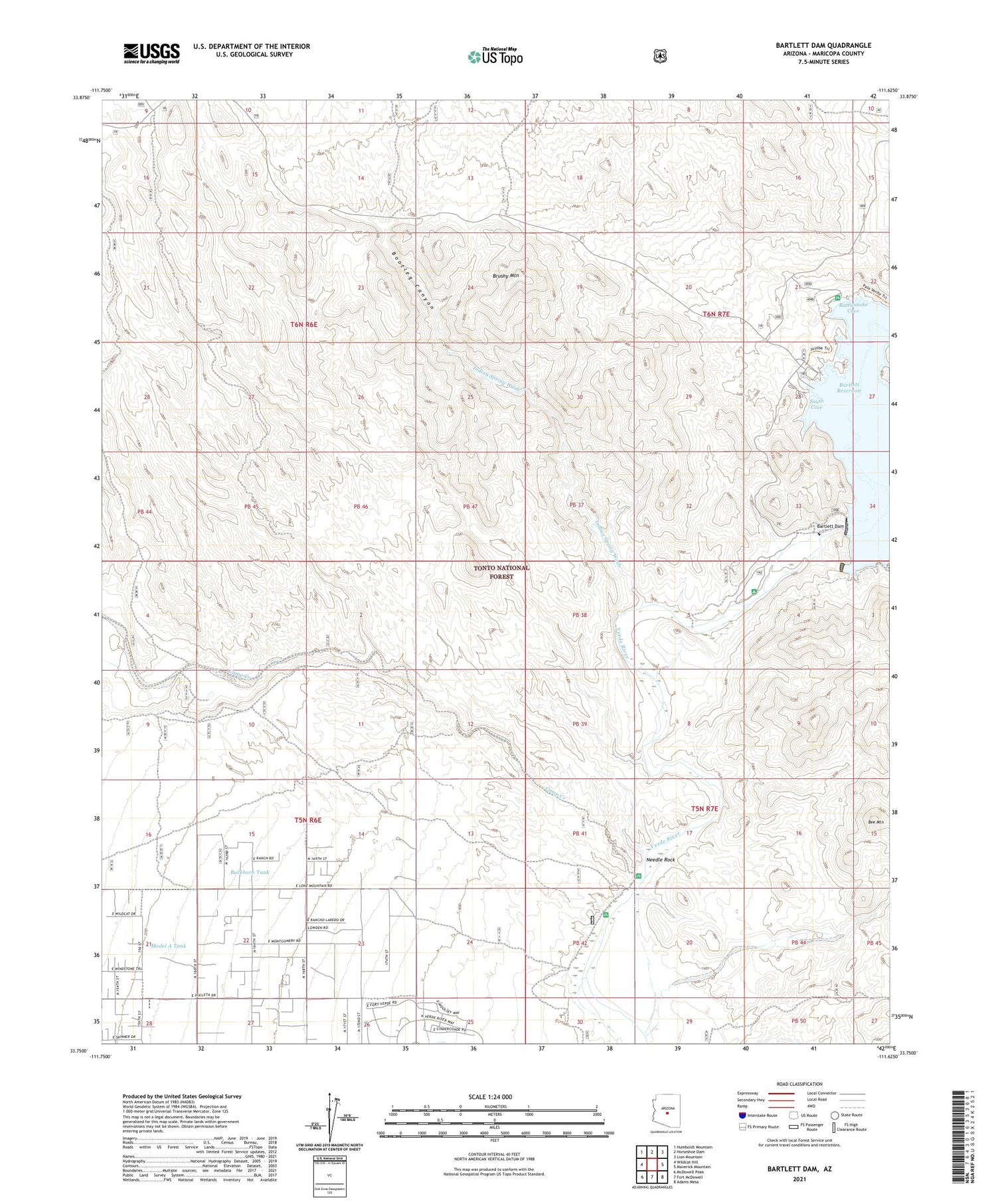 Bartlett Dam Arizona US Topo Map Image