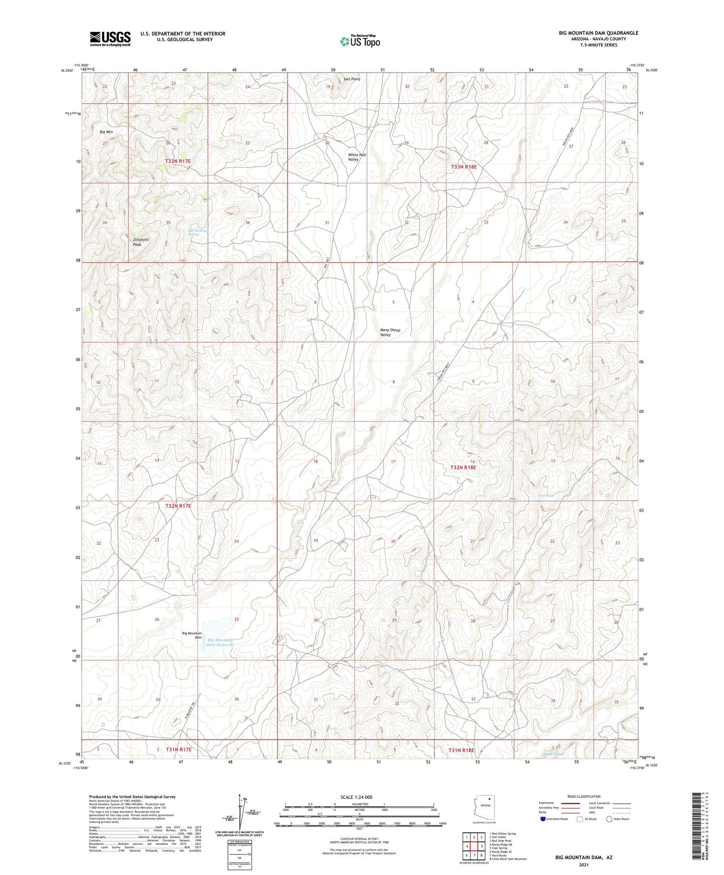 Big Mountain Dam Arizona US Topo Map Image