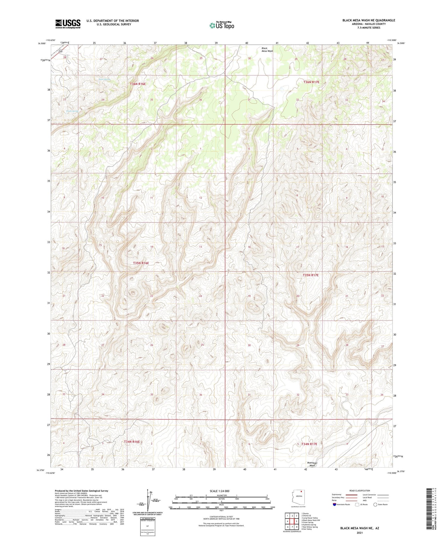 Black Mesa Wash NE Arizona US Topo Map Image