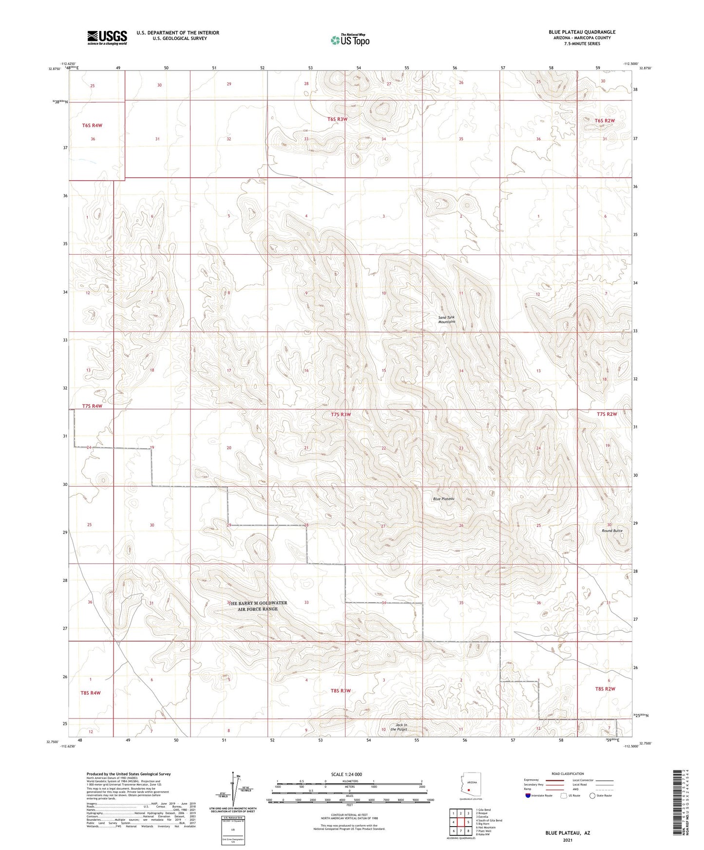 Blue Plateau Arizona US Topo Map Image