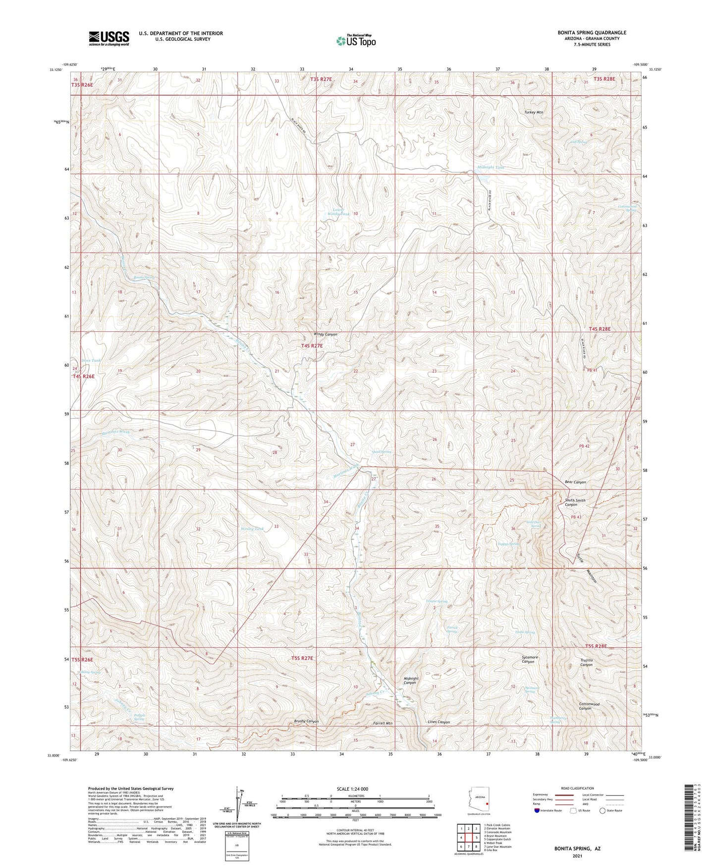 Bonita Spring Arizona US Topo Map Image